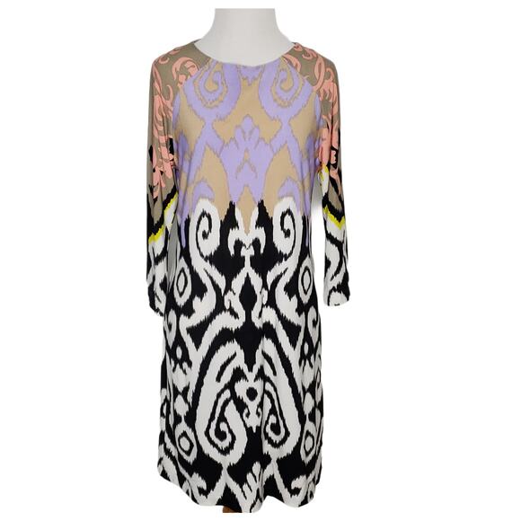 Tibi Geometric Print Shift Dress Long Sleeve Black Graphic Women Small - Picture 1 of 10